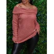 Lovely Casual Dew Shoulder Brick Red Loose Sweater