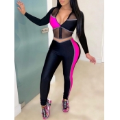 LW Zipper Design Patchwork Pants Set