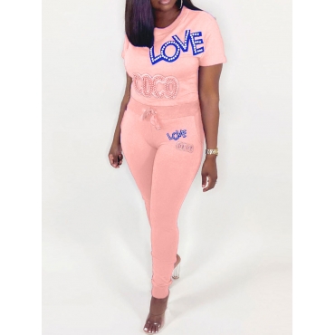 

LW Casual Letter Print Light Pink Two-piece Pants Set