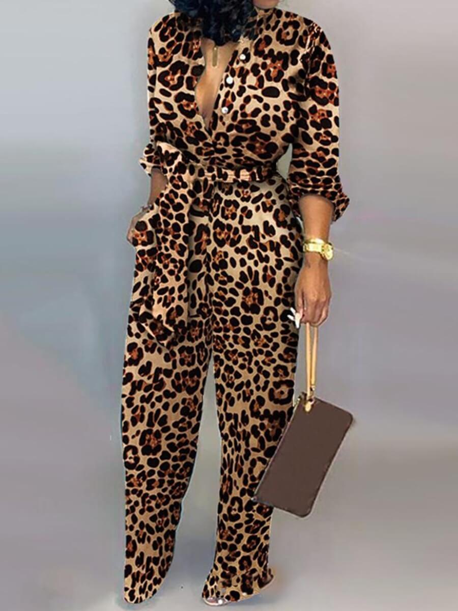 

Lovely Trendy Lace-up Leopard Print One-piece Jumpsuit