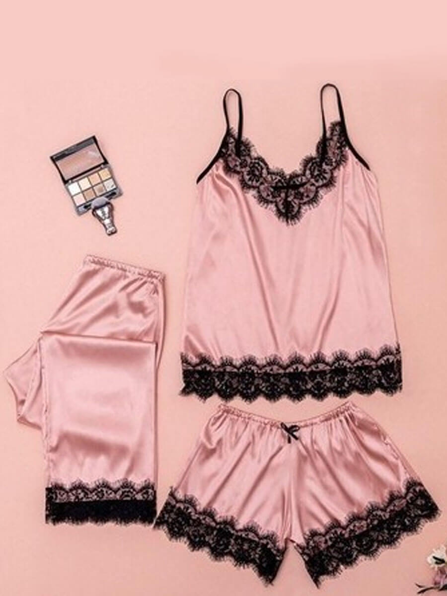 

Lovely Sexy Lace Patchwork Pink Sleepwear