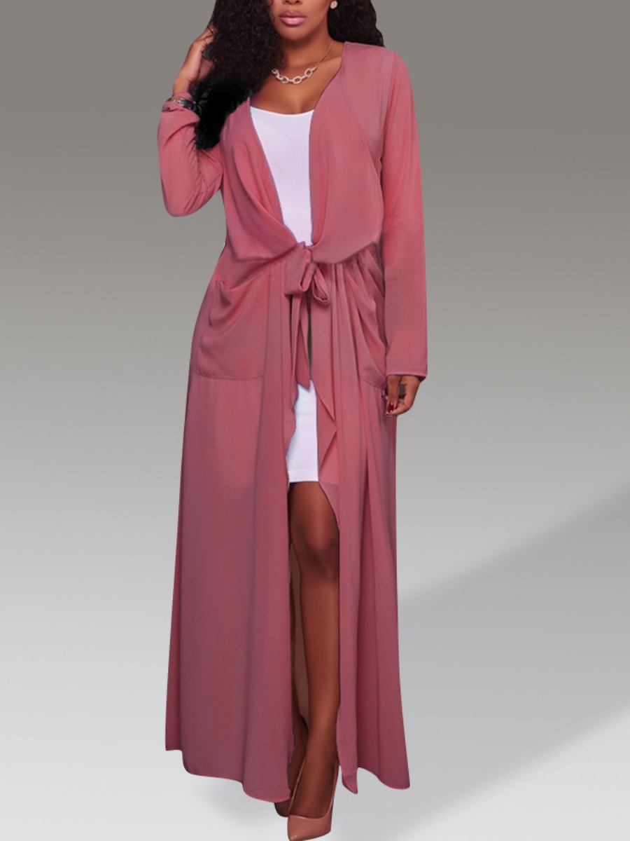 

lovely Casual Loose Pink Long Coat