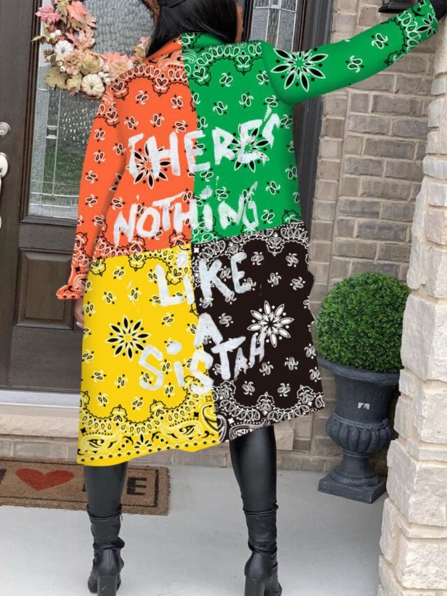 

lovely Casual Turndown Collar Print Patchwork Multicolor Long Trench Coat, Multi