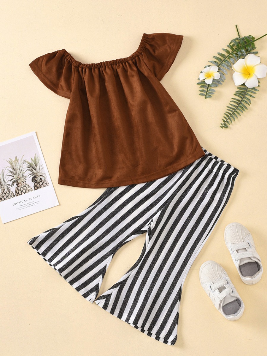 

lovely Casual Striped Brown Girl Two-piece Pants Set
