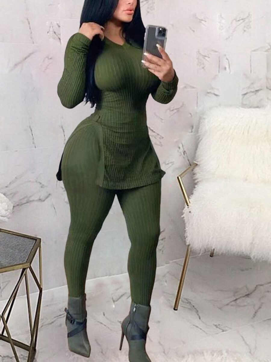 

LW Plus Size Casual Basic Skinny Green Two-piece Pants Set