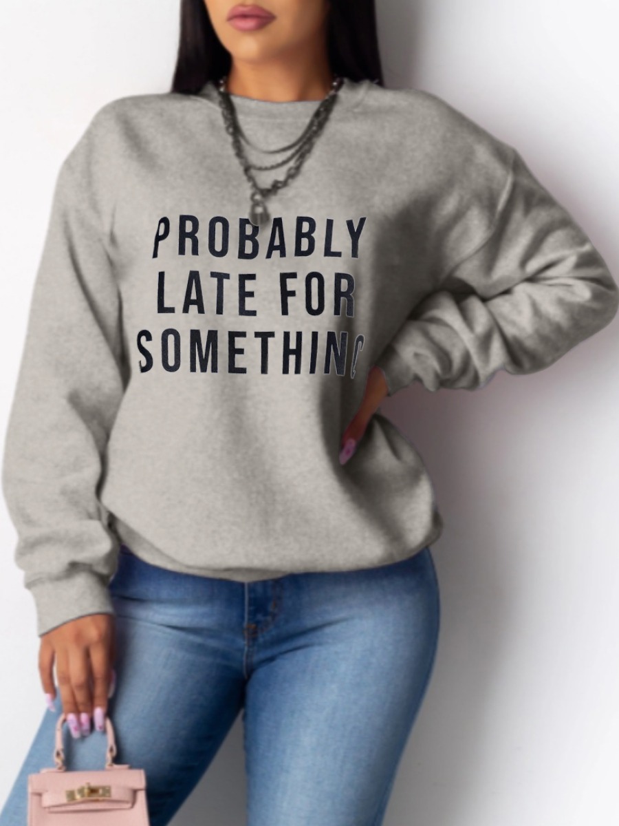 

Lovely Leisure Hooded Collar Letter Print Grey Hoodie