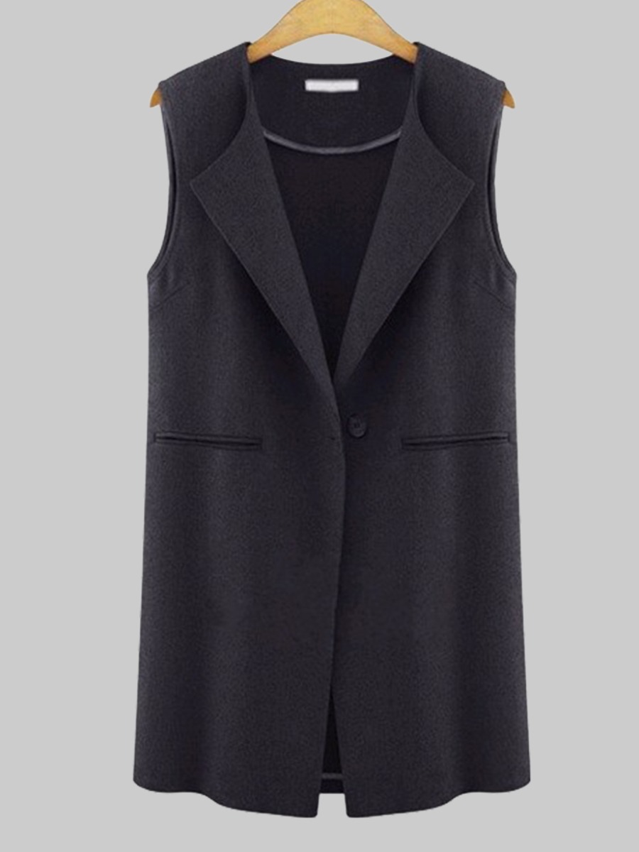 

lovely Stylish Turndown Collar Black Plus Size Waistcoat