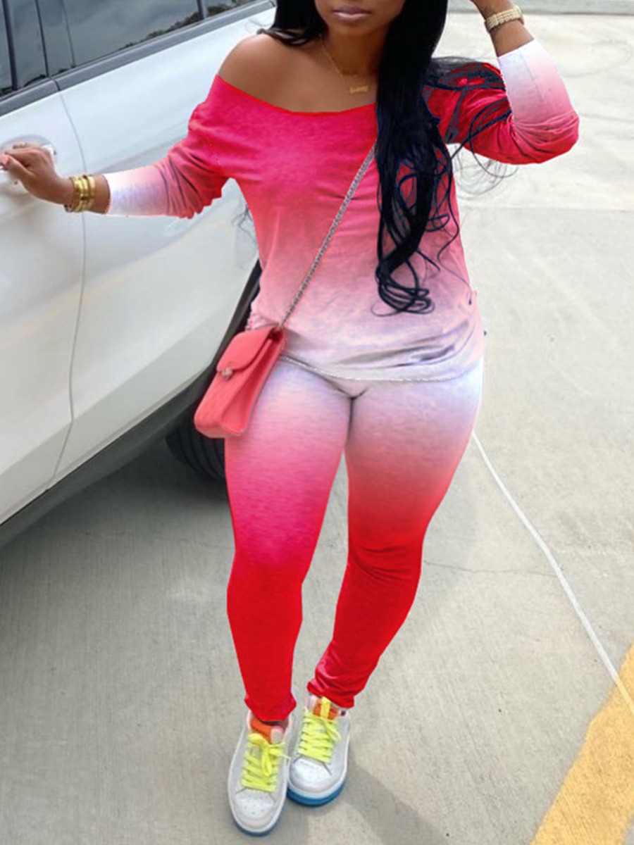 

lovely Casual Gradient Red Plus Size Two-piece Pants Set