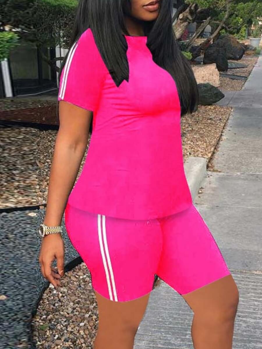

Lovely Casual Patchwork Rose Red Two Piece Shorts Set