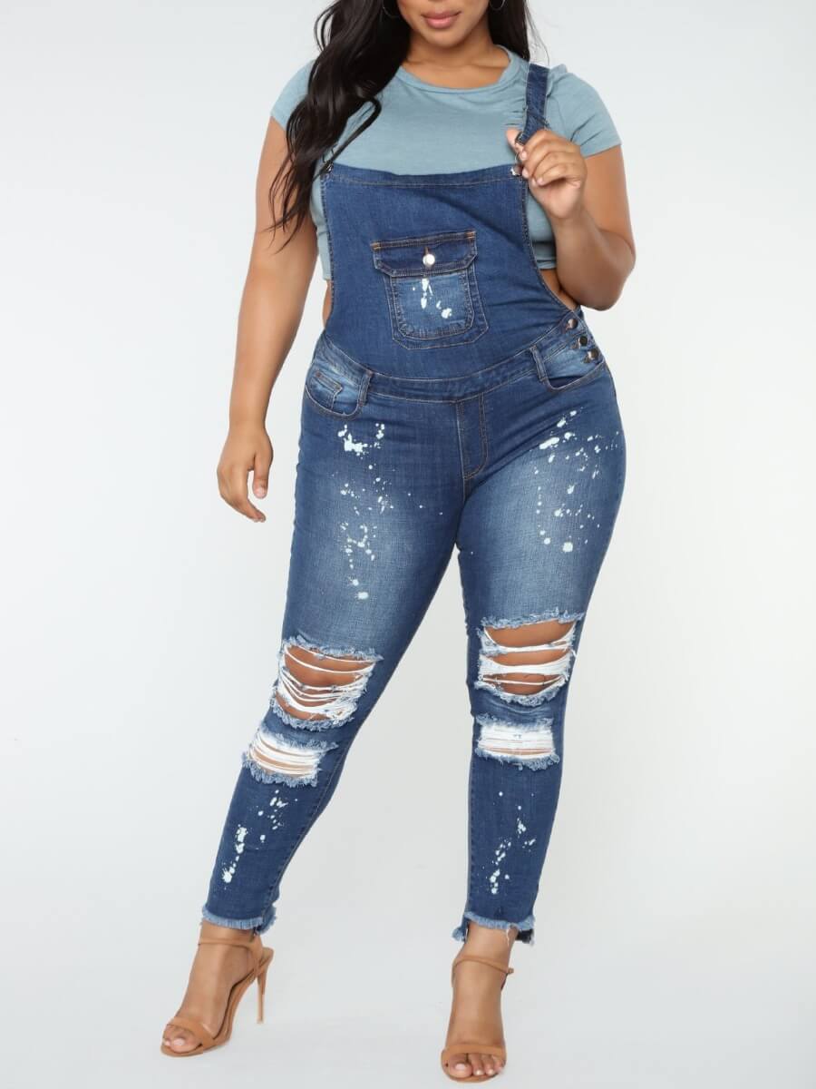 

Lovely Stylish Broken Holes Baby Blue Denim One-piece Jumpsuit