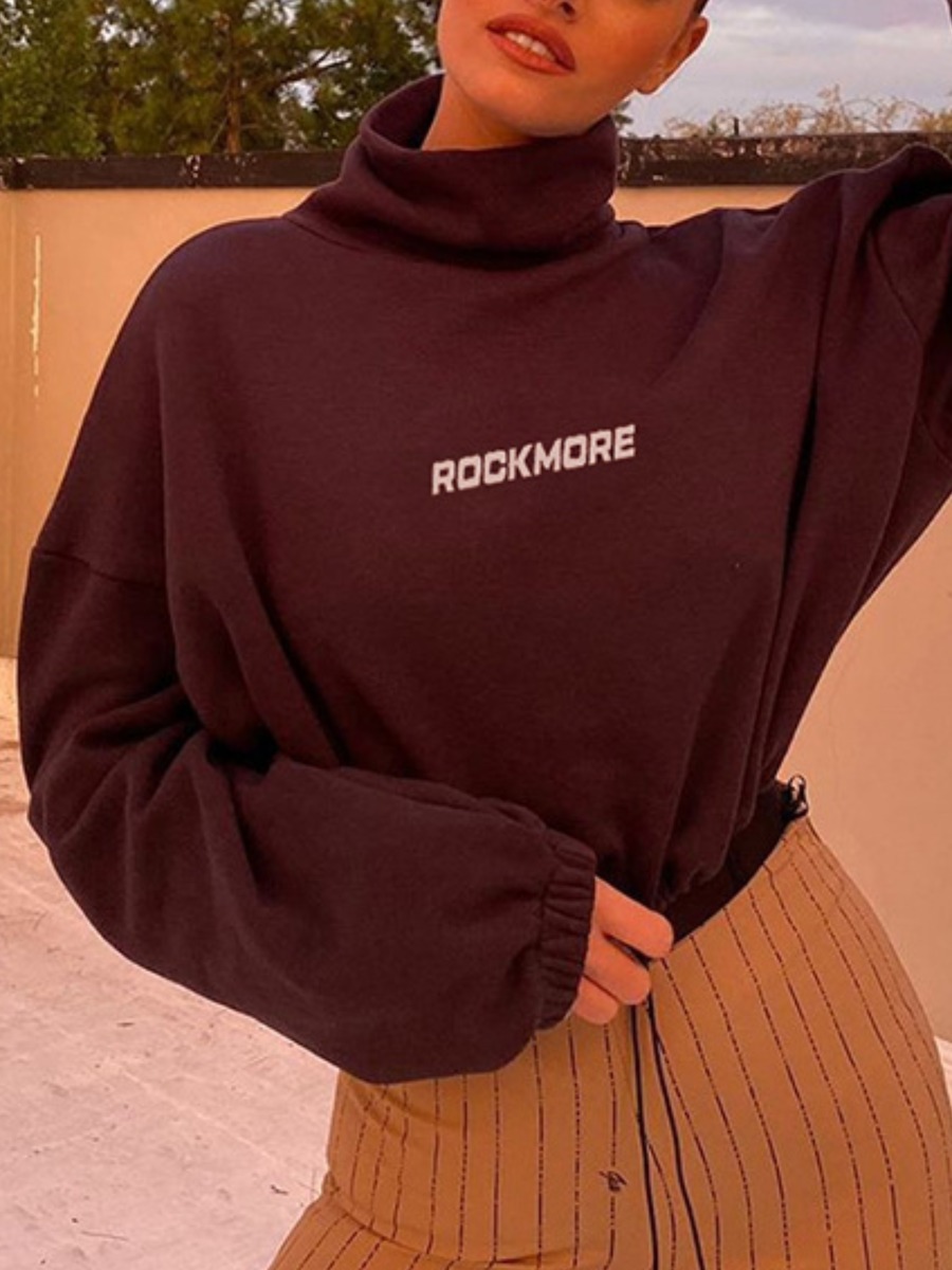

lovely Casual Turtleneck Letter Black Hoodie