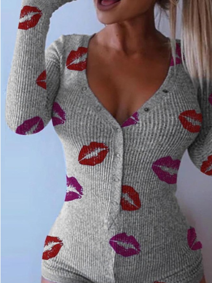 

lovely Trendy Lip Print Grey Sleepwear