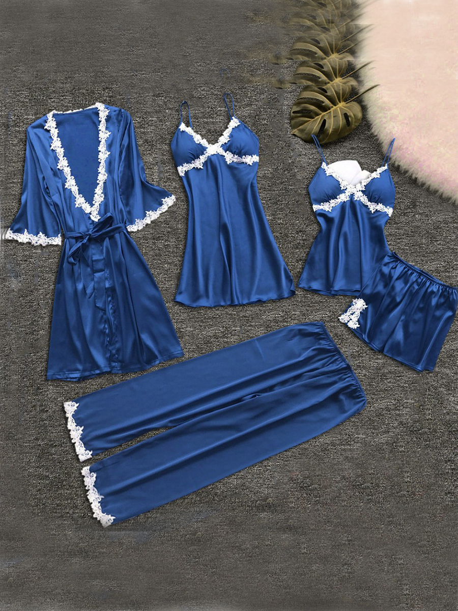 

lovely Leisure Lace Patchwork Blue Sleepwear