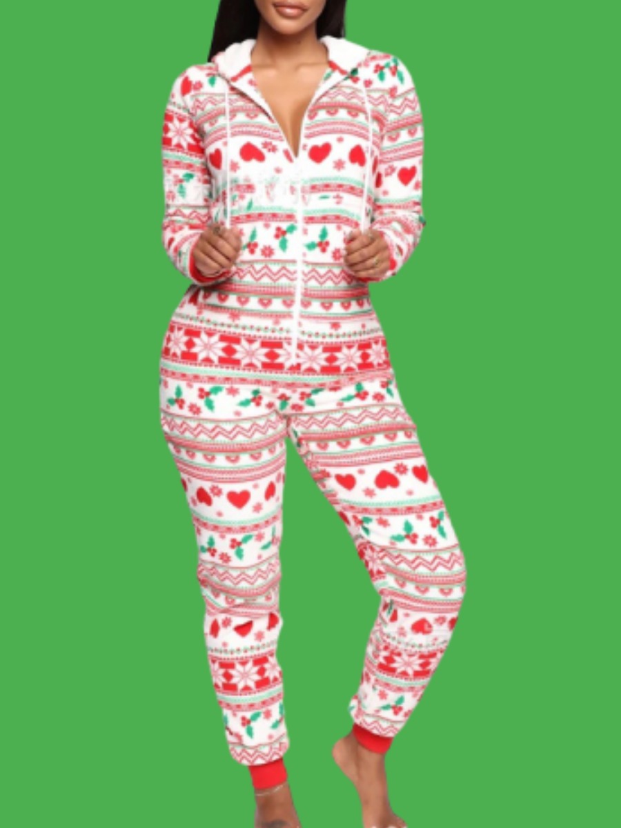 

Lovely Casual Hooded Collar Print Red Loungewear