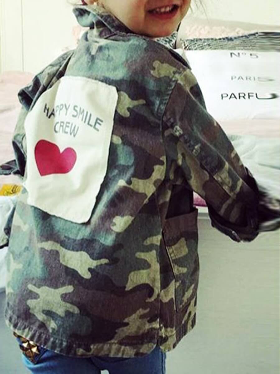 

Lovely Street Turndown Collar Camo Print Girl Jacket
