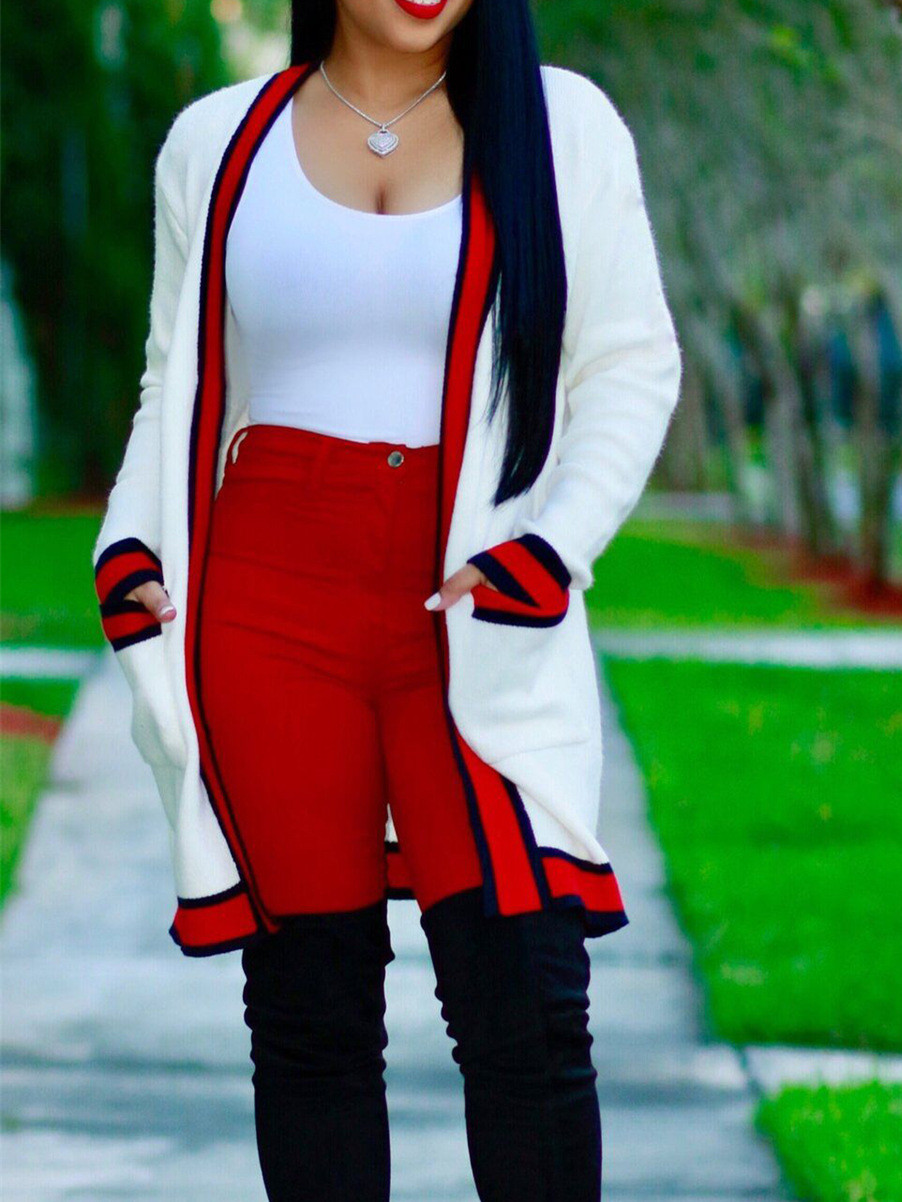 

lovely Casual Patchwork White Coat