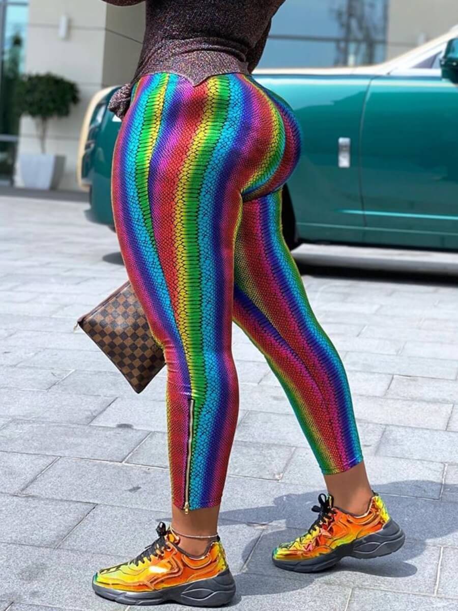 

Lovely Casual Rainbow Striped Multicolor Pants, Multi