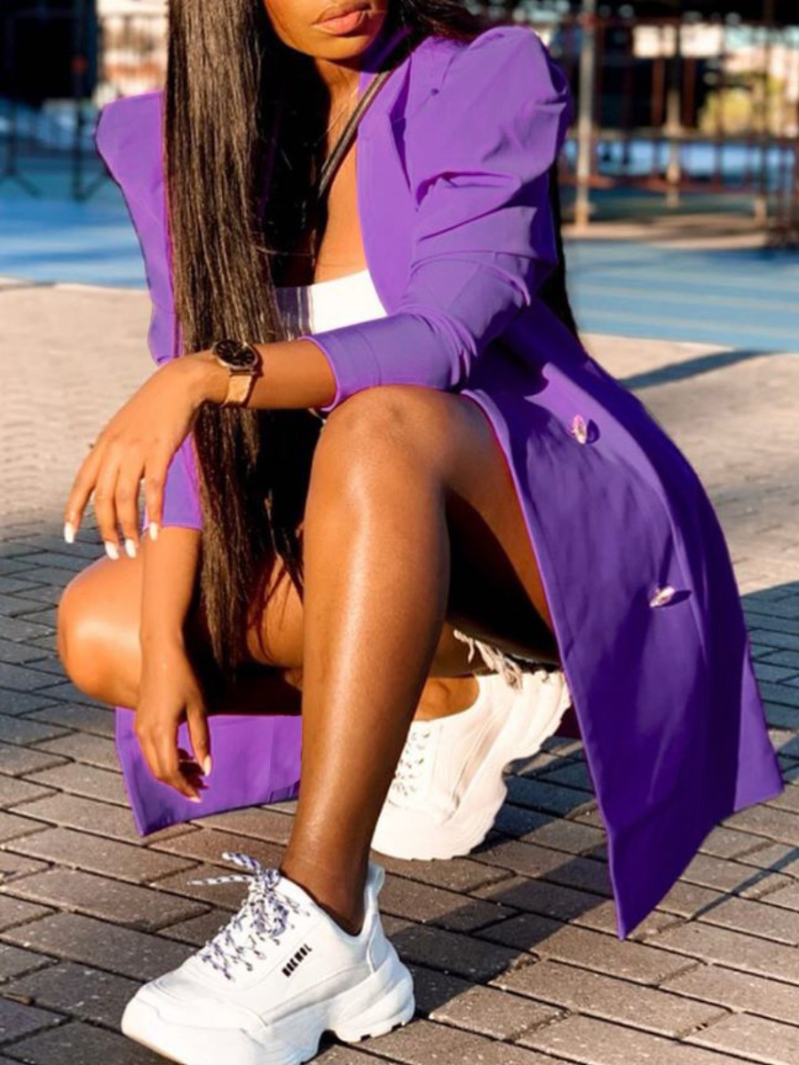 

lovely Trendy Buttons Design Purple Blazer