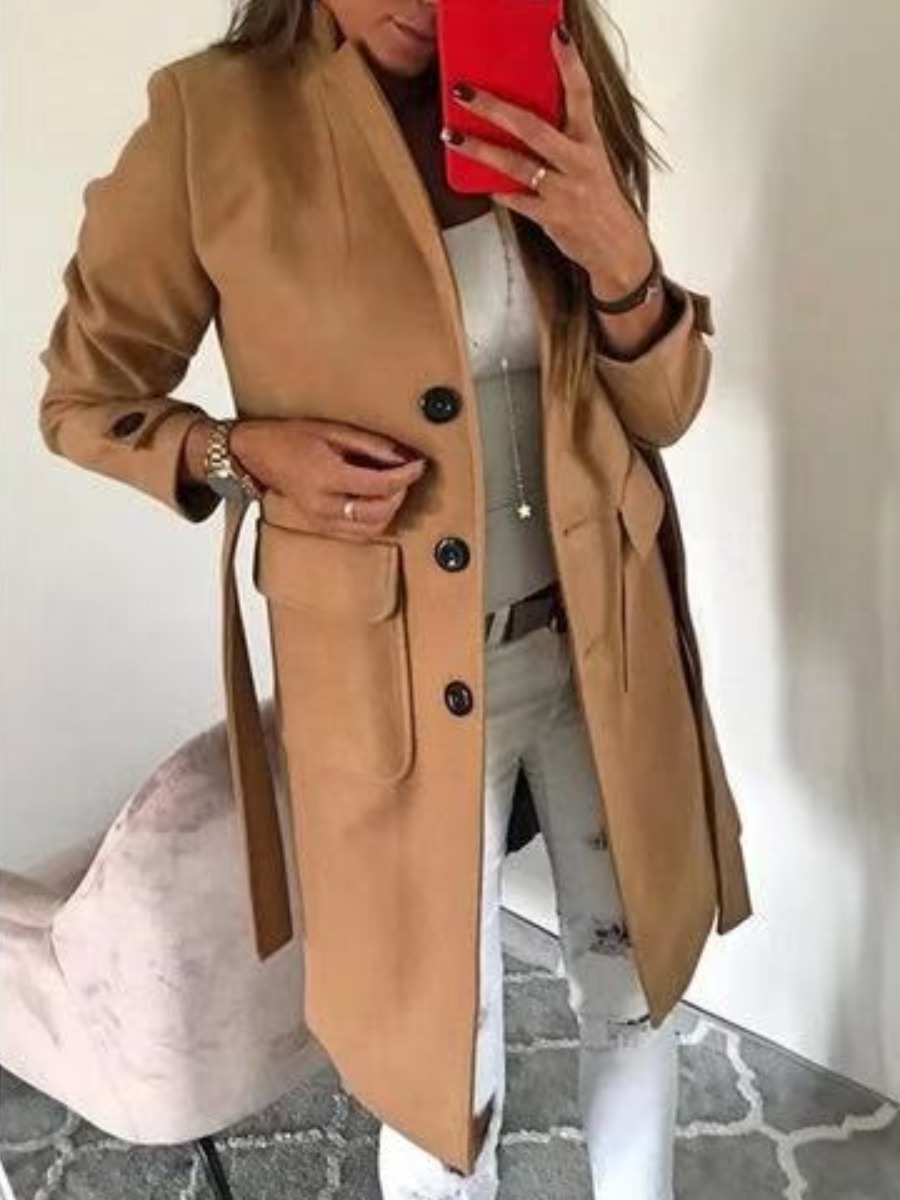 

lovely Stylish Turndown Collar Buttons Design Brown Trench Coat
