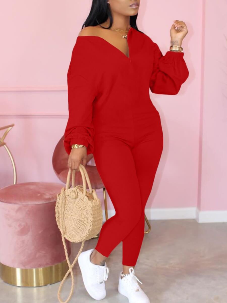 

Lovely Leisure Zipper Design Red One-piece Jumpsuit