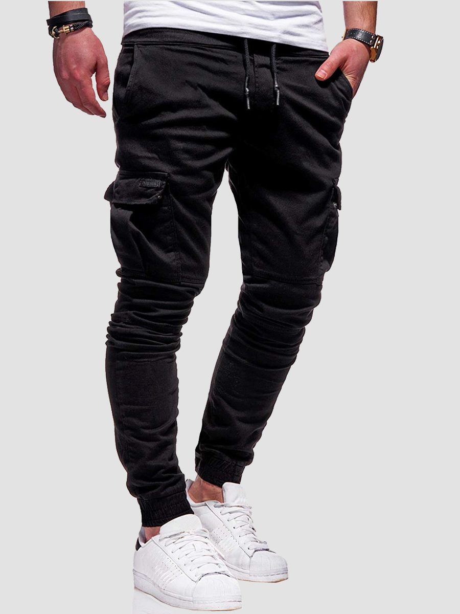 

lovely Casual Pocket Patched Black Pants