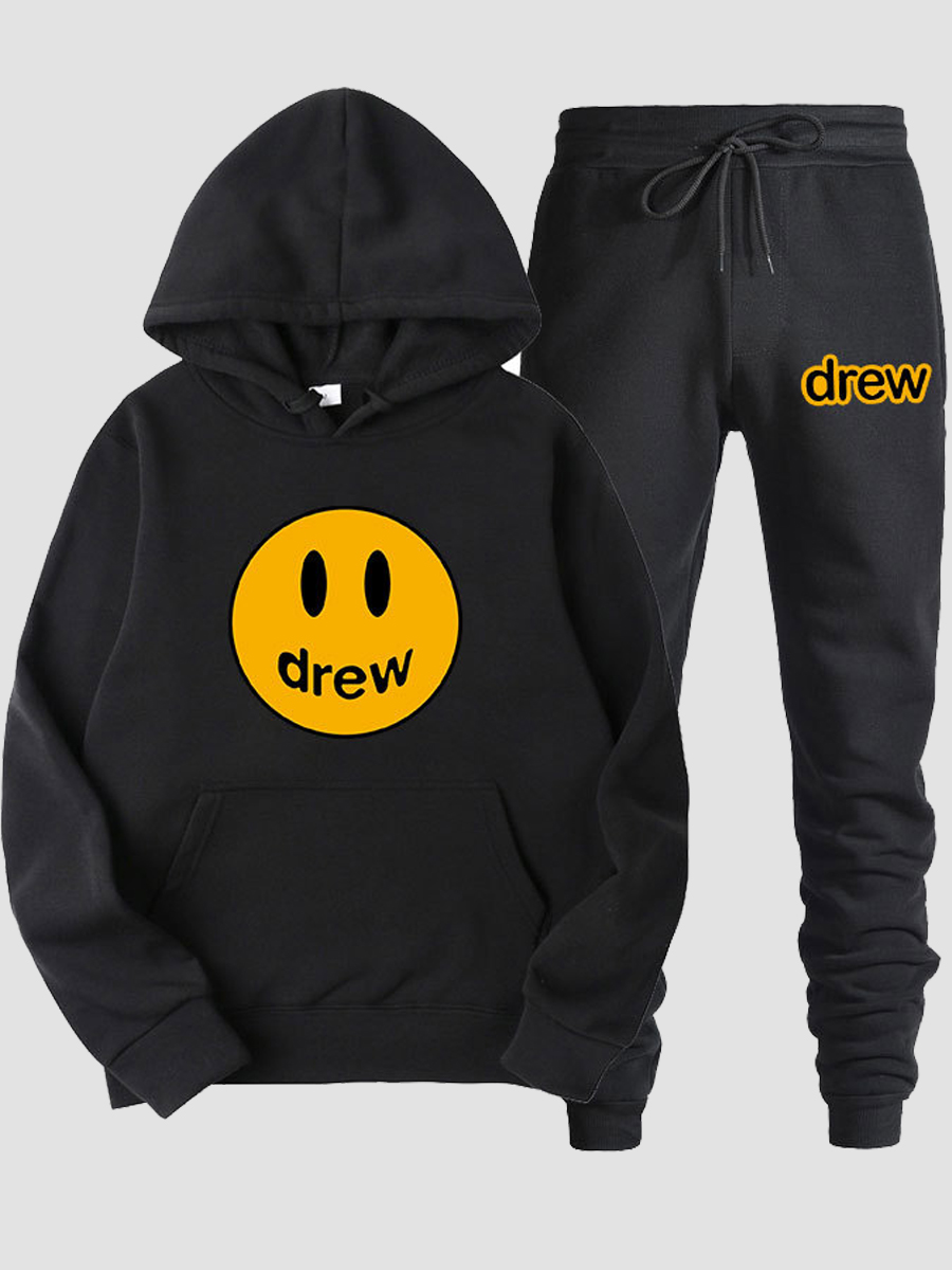 

lovely Casual Hooded Collar Print Black Men Two-piece Pants Set