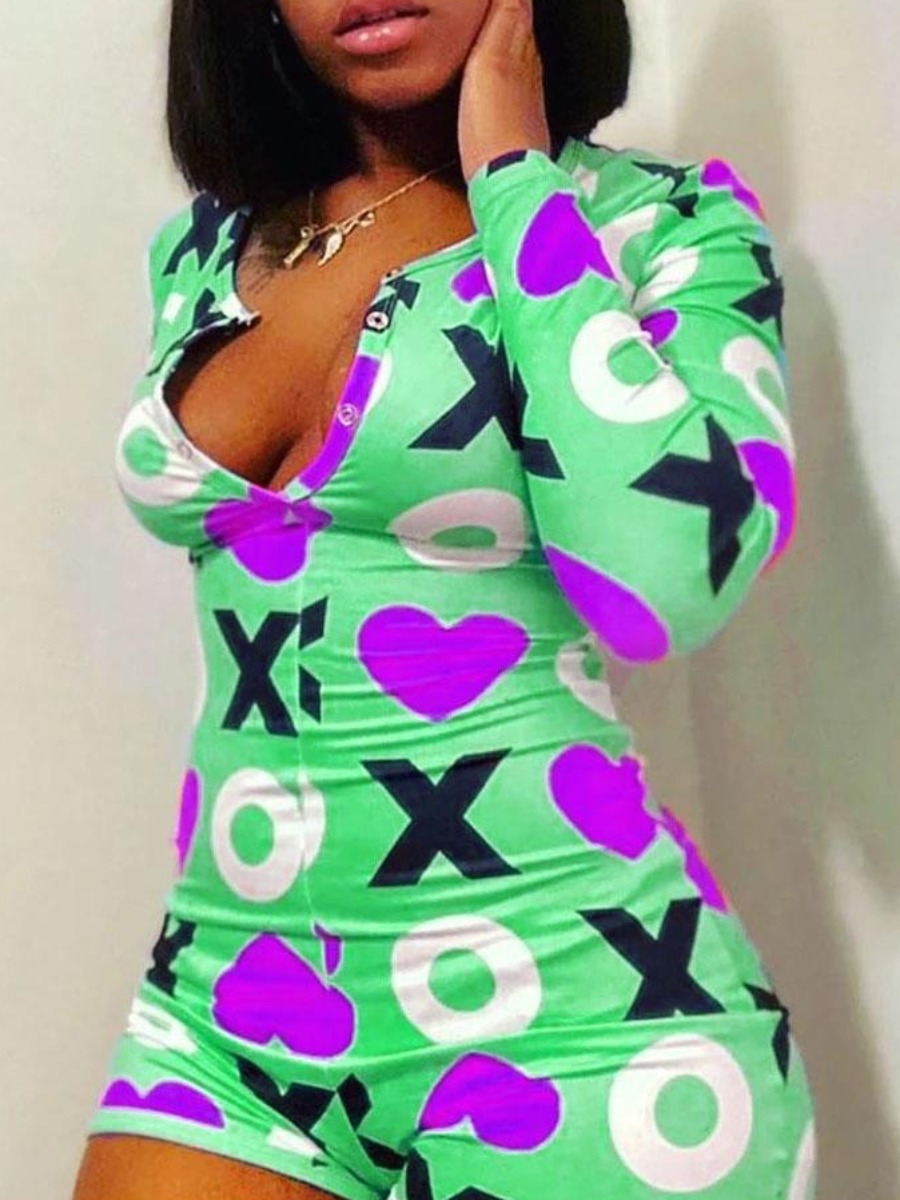 

lovely Leisure Letter Print Green Sleepwear