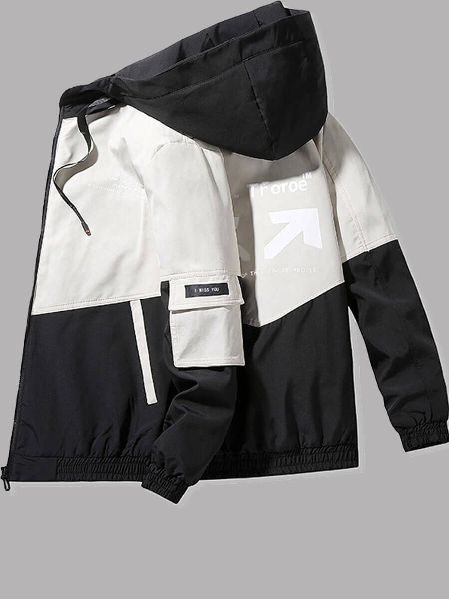 

Lovely Men Casual Hooded Collar Print Patchwork White Jacket