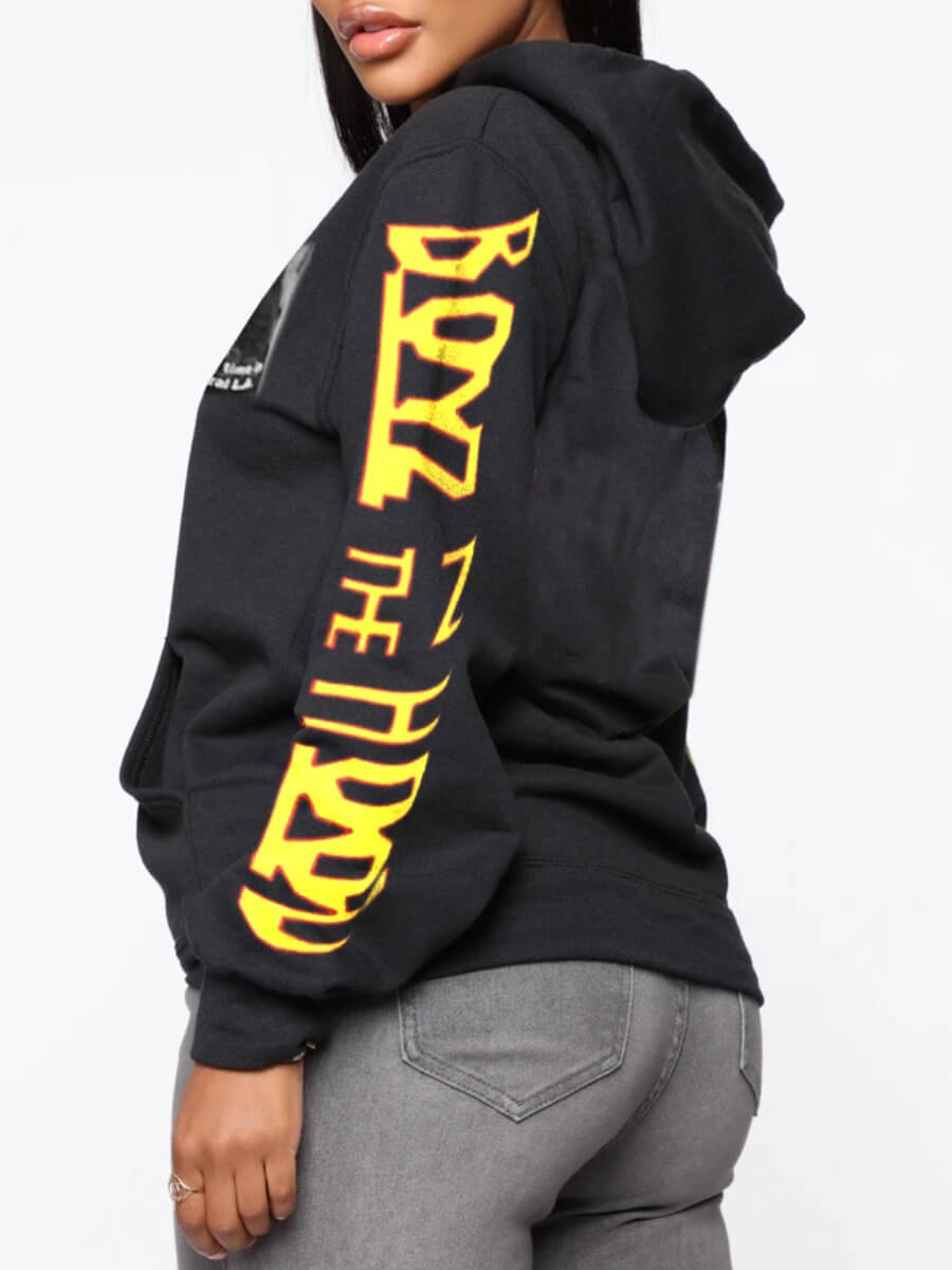

Lovely Street Hooded Collar Letter Print Black Hoodie