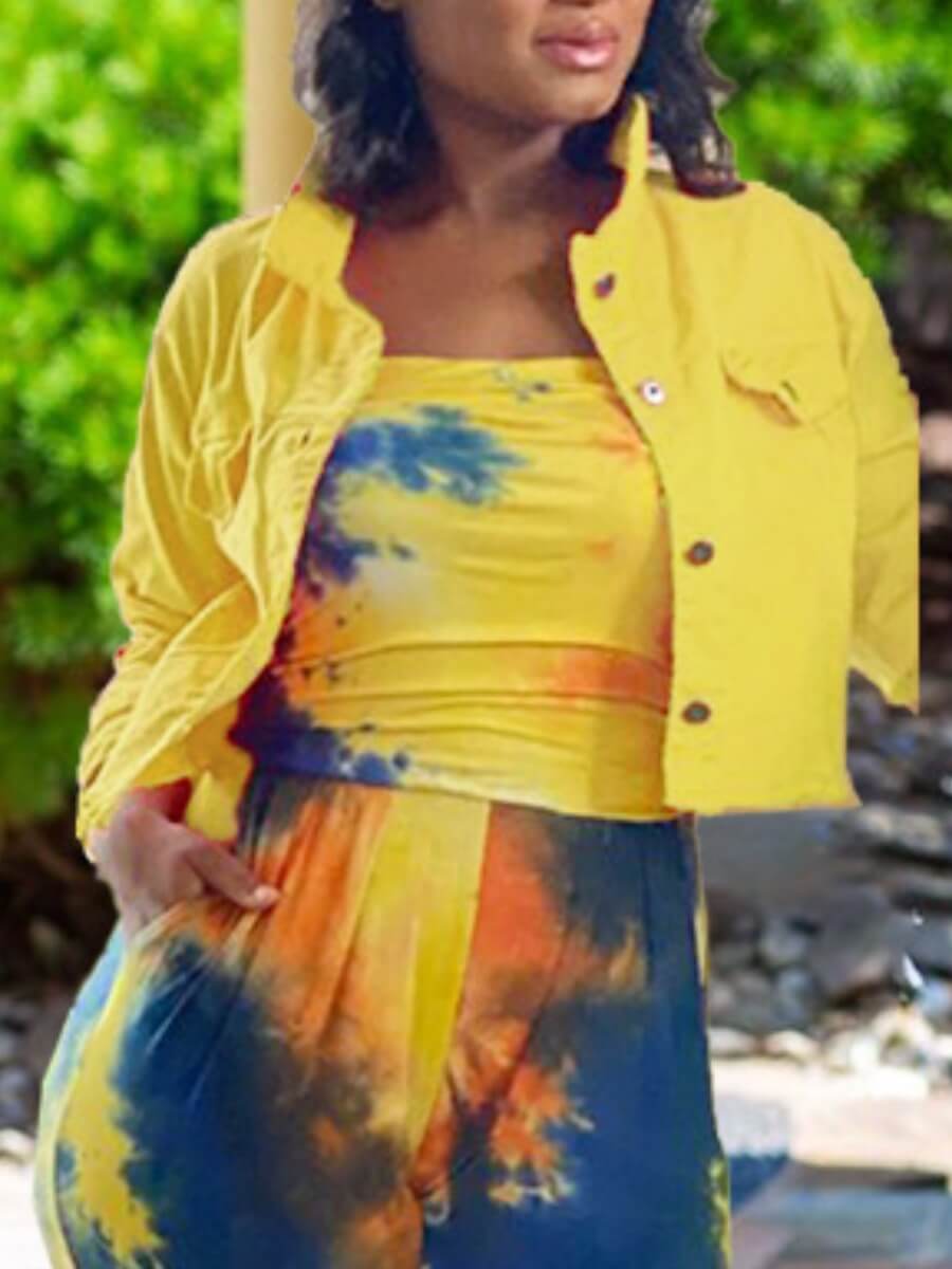 

Lovely Trendy Turndown Collar Buttons Design Yellow Denim Jacket