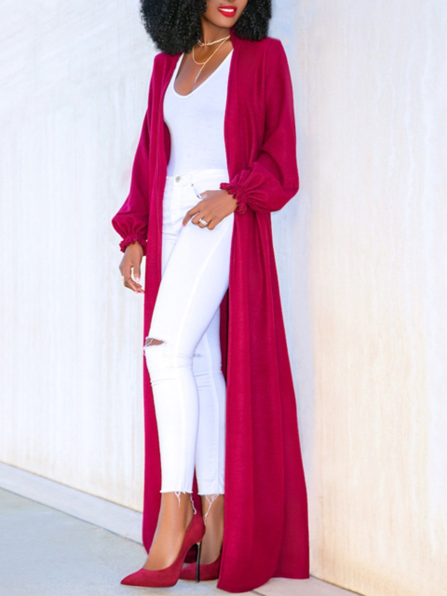 

lovely Casual Basic Loose Red Long Coat