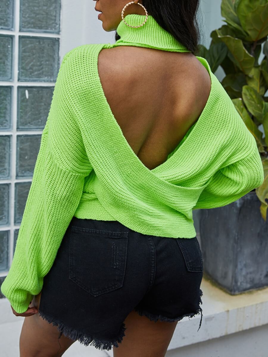 

Lovely Casual Turtleneck Loose Green Sweater