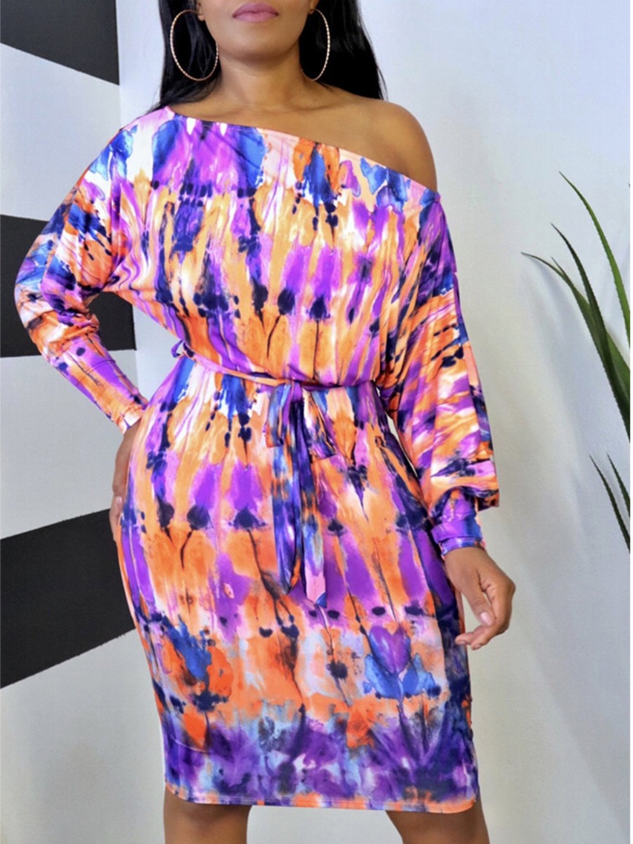 

lovely Trendy Tie-dye Loose Purple Knee Length Dress