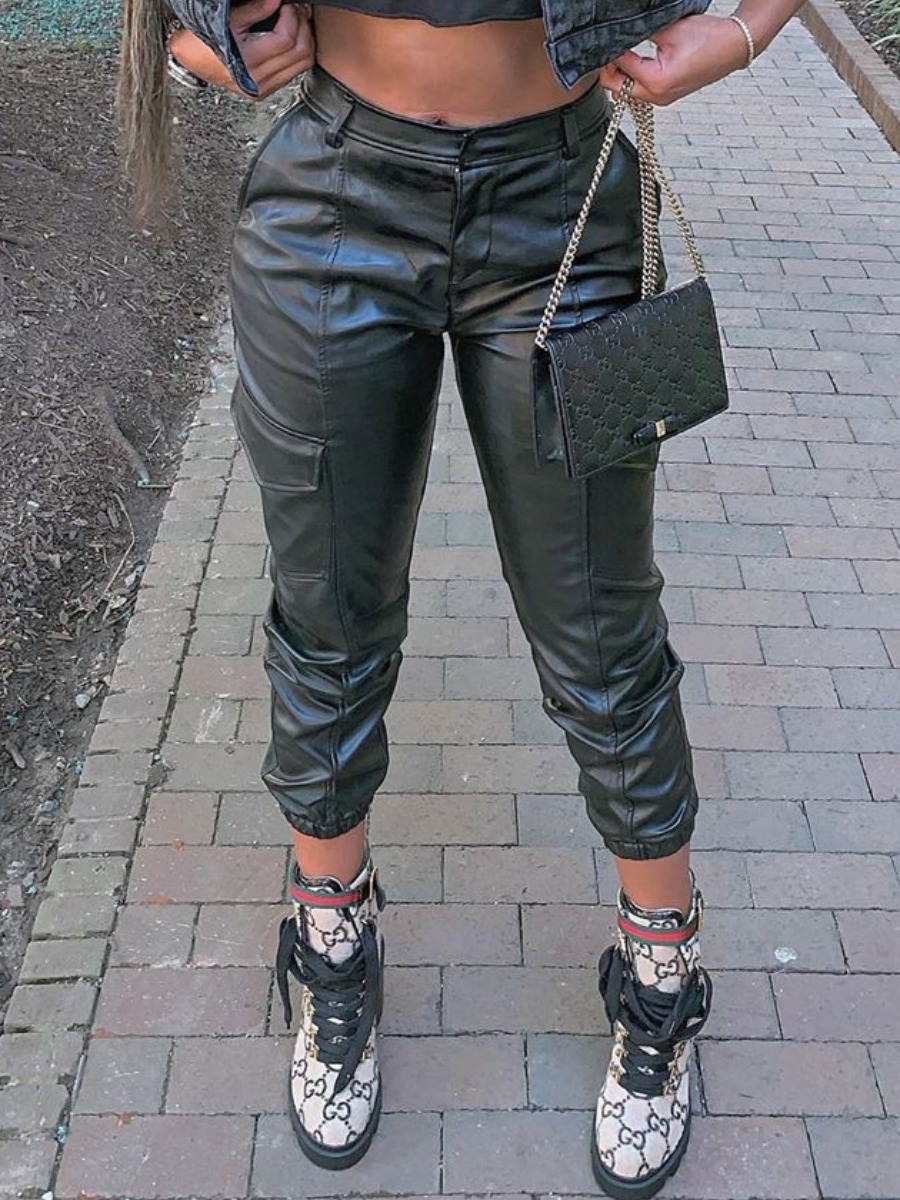 

lovely Street Pocket Patched Black Pants