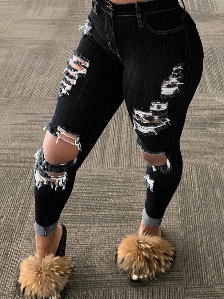 LovelyWholesale High-waisted High Stretchy Ripped Jeans Spring|Fall Street Ripped Spring Summer 2024