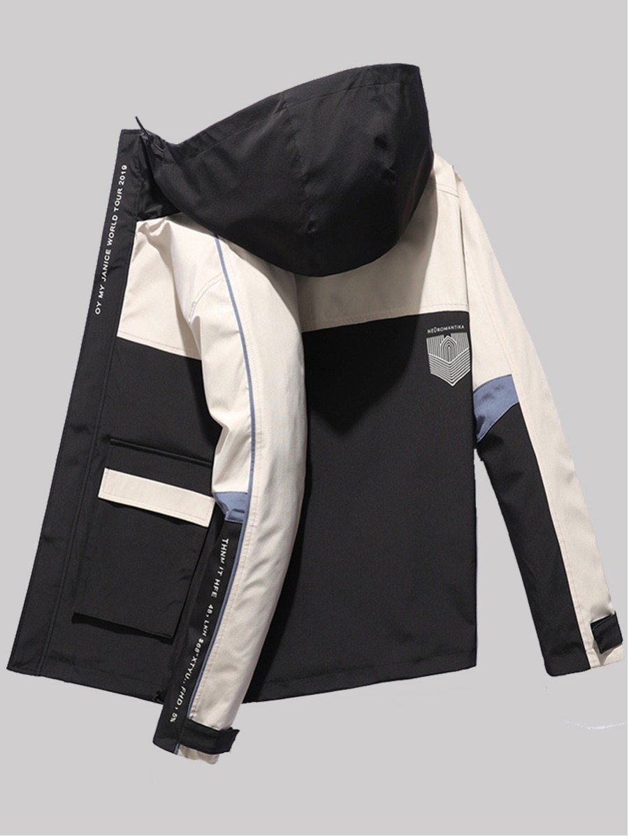 

lovely Street Hooded Collar Patchwork Beige Men Jacket