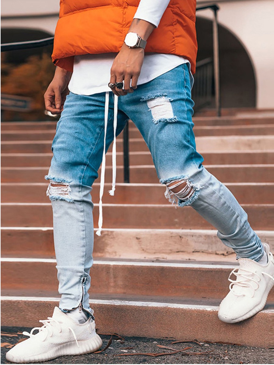 

lovely Street Gradient Broken Holes Blue Men Jeans
