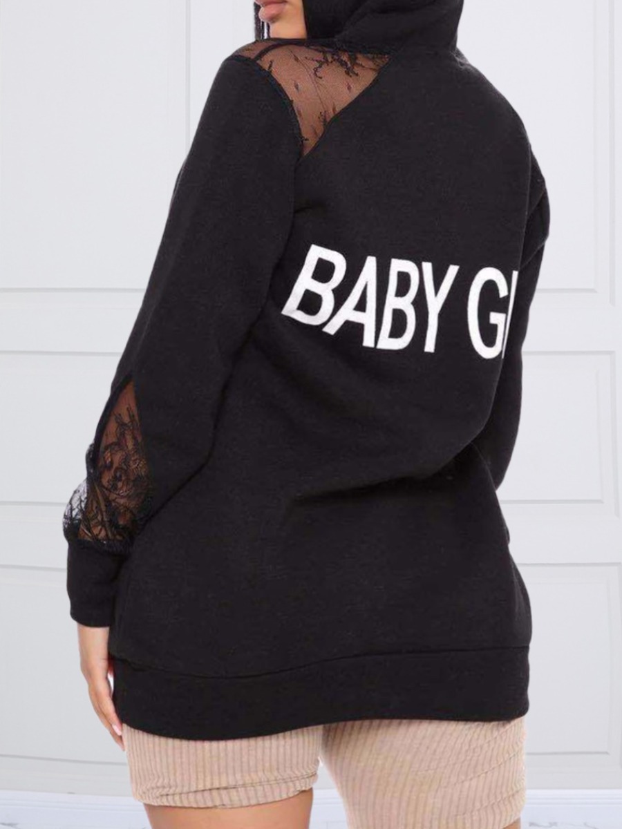 

lovely Street Hooded Collar Letter Print Black Plus Size Hoodie