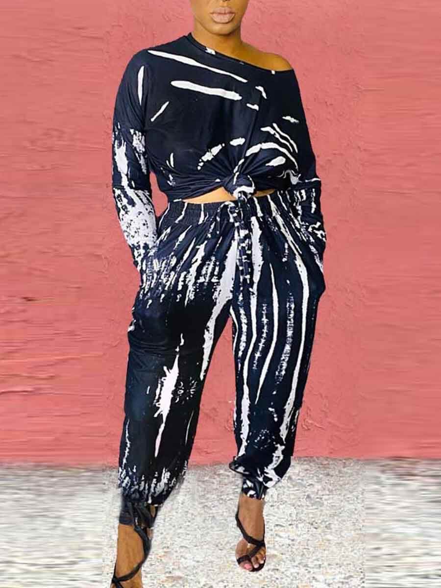 

Lovely Leisure Tie-dye Black Two Piece Pants Set