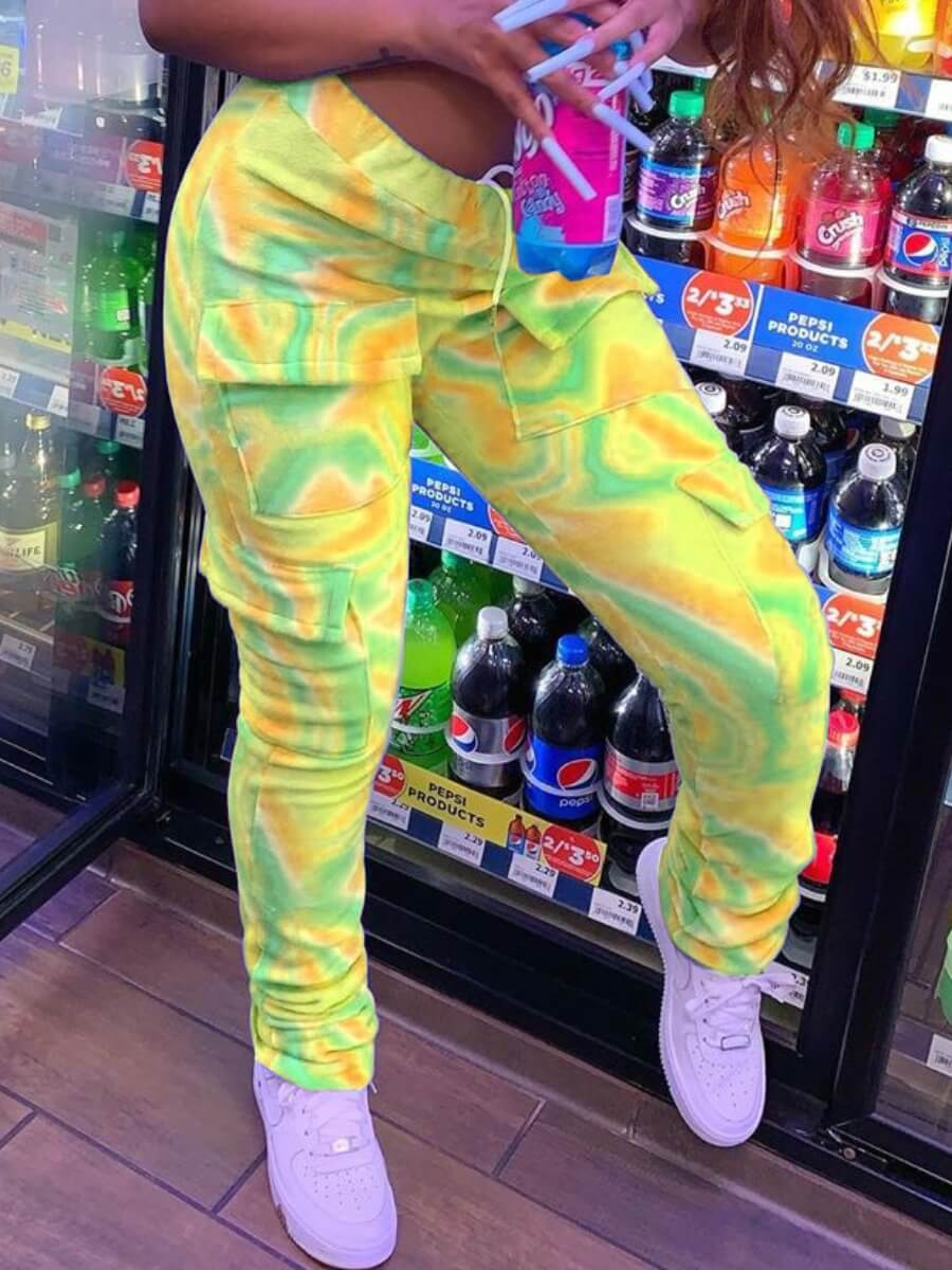 

Lovely Stylish Print Pocket Patched Yellow Pants