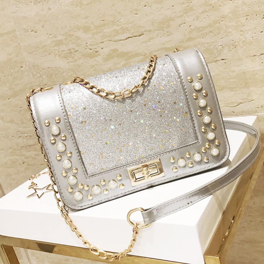 Lovelywholesale coupon: LW Trendy Chain Strap Silver Crossbody Bags
