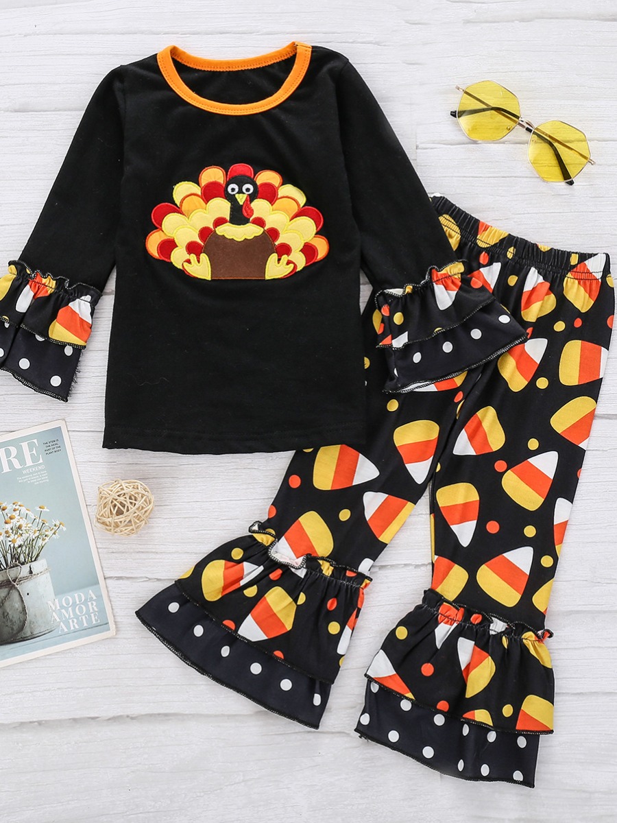 

lovely Sweet O Neck Print Black Girl Two-piece Pants Set