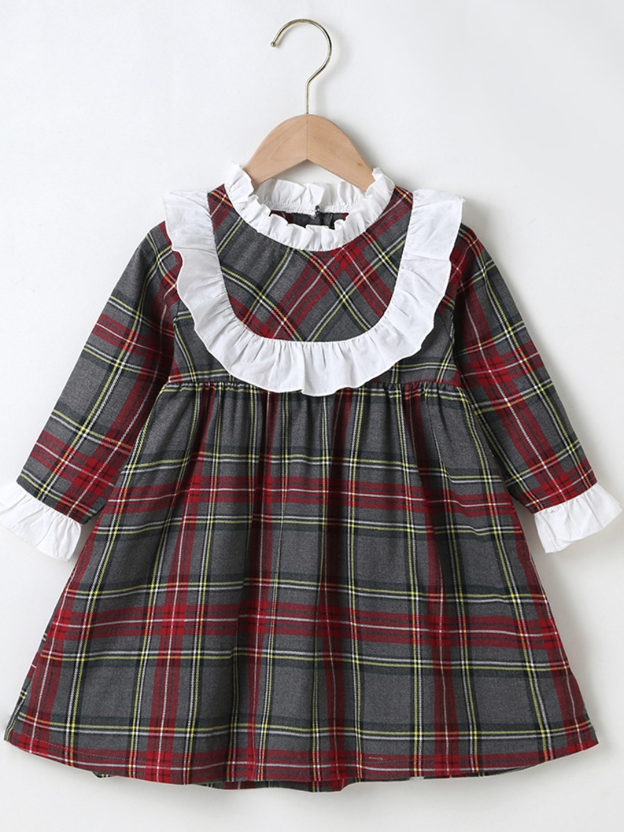 

lovely Sweet Grid Print Red Girl Knee Length Dress