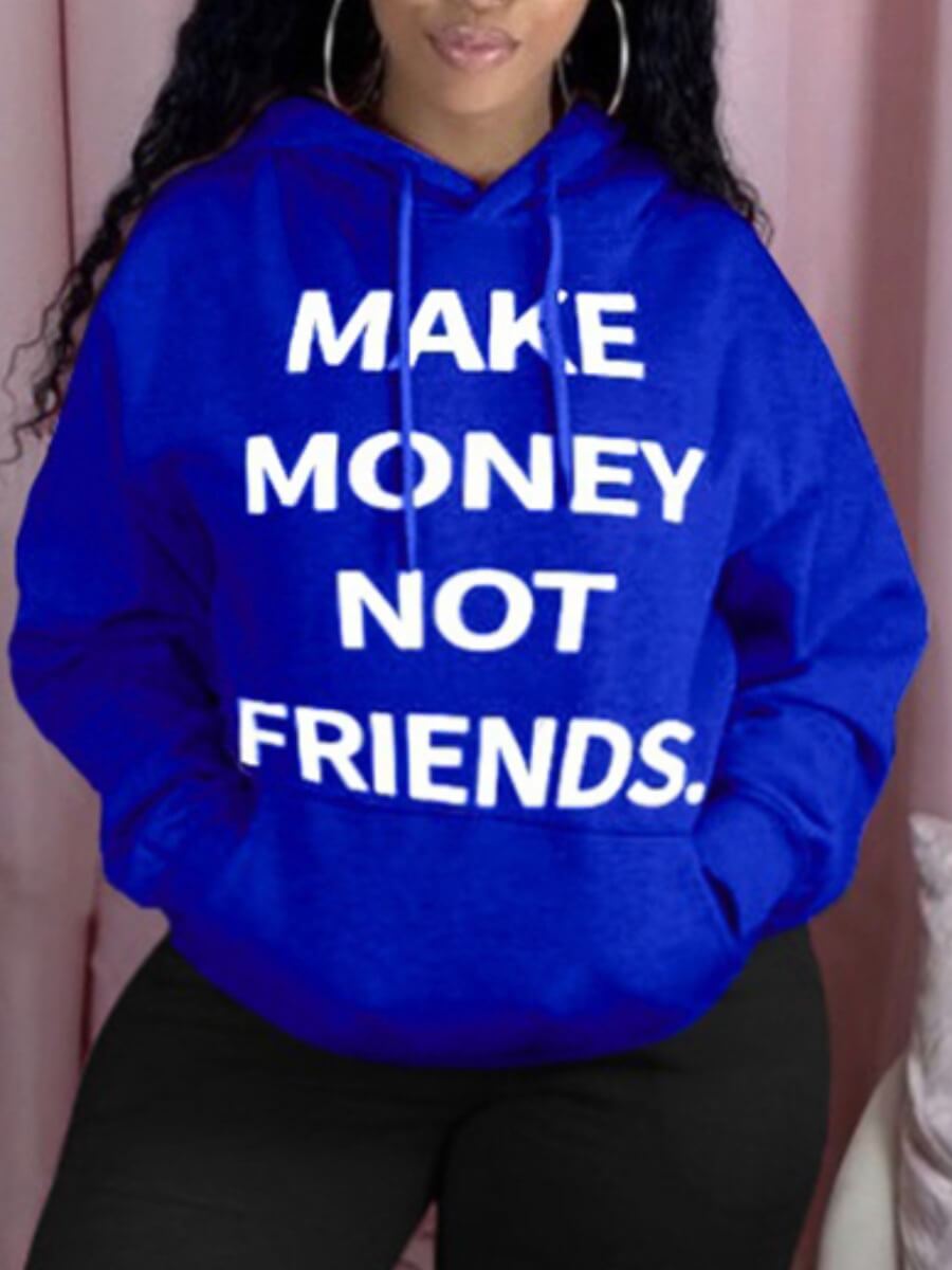 

LW Plus Size Casual Hooded Collar Letter Print Blue Hoodie