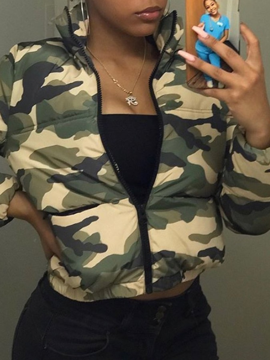 

lovely Trendy Hooded Collar Camo Print Parka