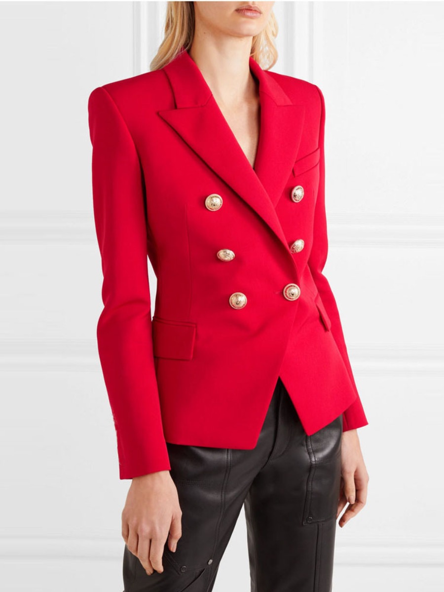 

lovely Stylish Turn-back Collar Buttons Design Red Blazer