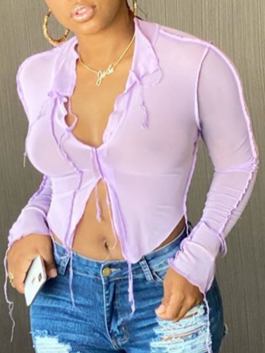 

lovely Street Patchwork Light Purple T-shirt