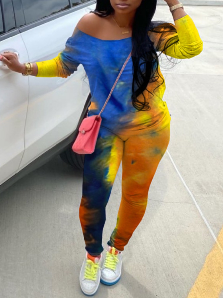 

lovely Trendy Tie Dye Yellow Two Piece Pants Set