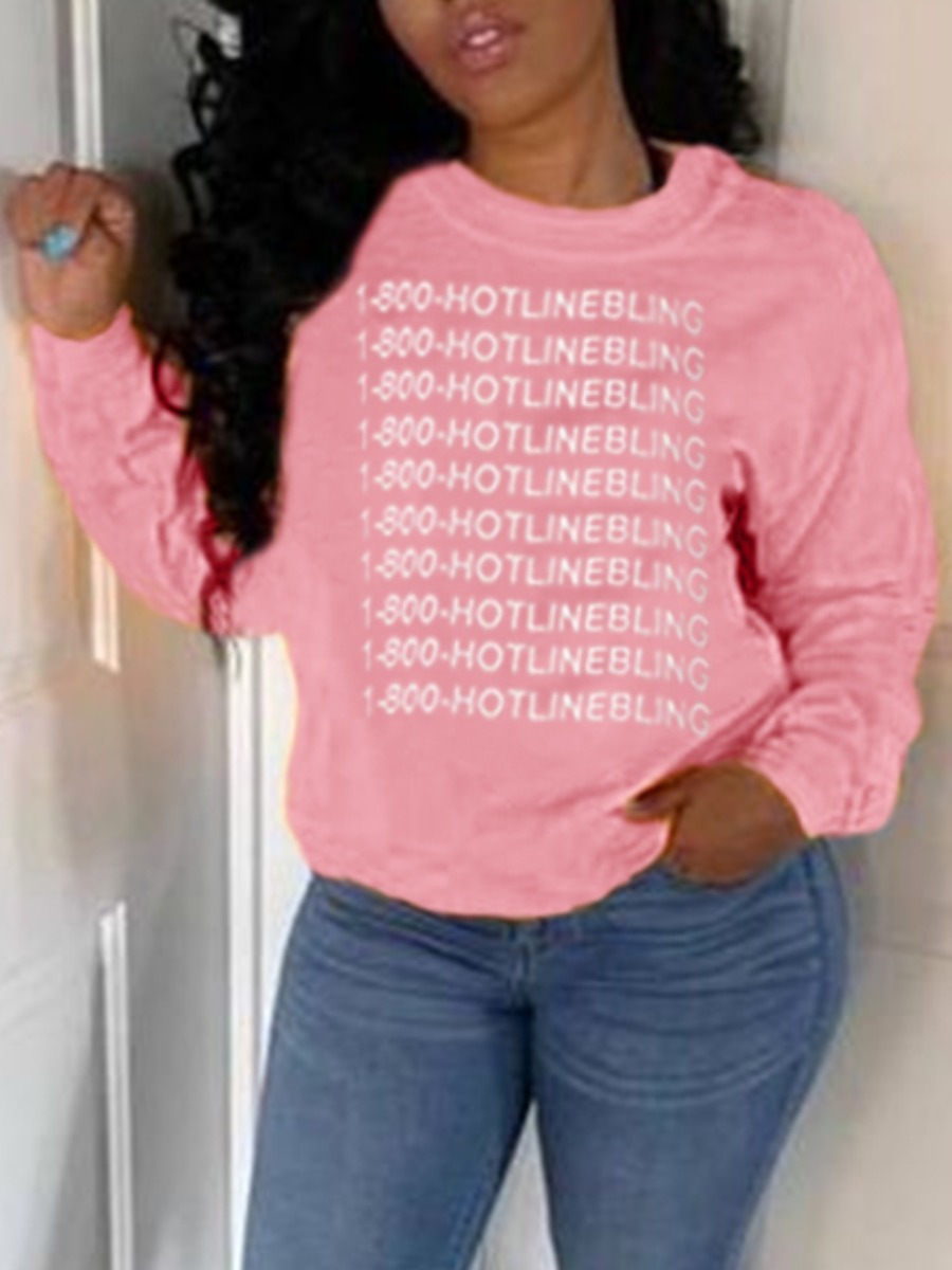 

lovely Casual O Neck Letter Print Pink Hoodie