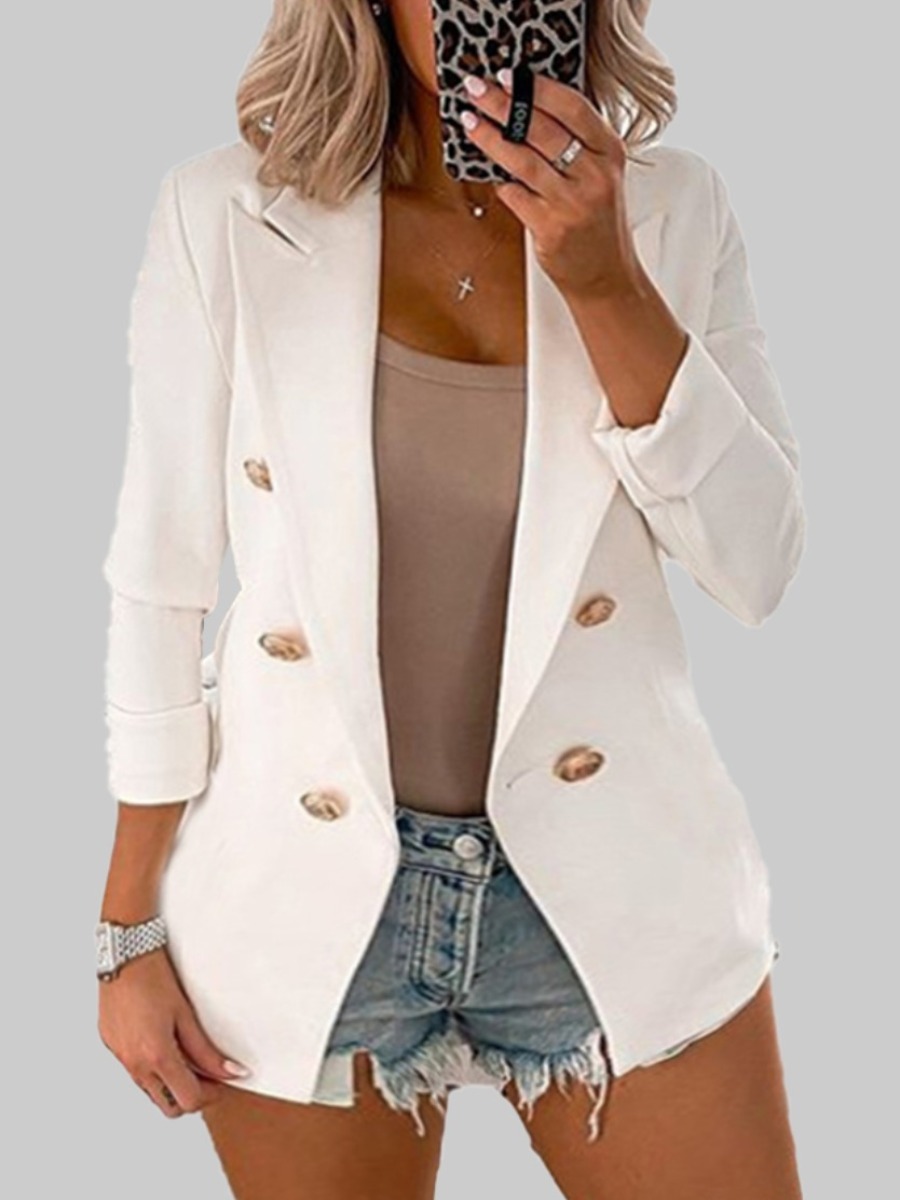 

lovely Stylish Buttons Design White Blazer